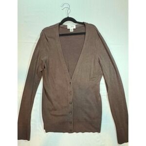 LOFT Medium Brown Button-Front V-Neck Silk Blend Cardigan Sweater — Size Small